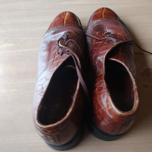 Stacy Adams Men's Size 9.5 Reptile Print Leather Croc Cap Toe Shoes - Picture 3 of 5